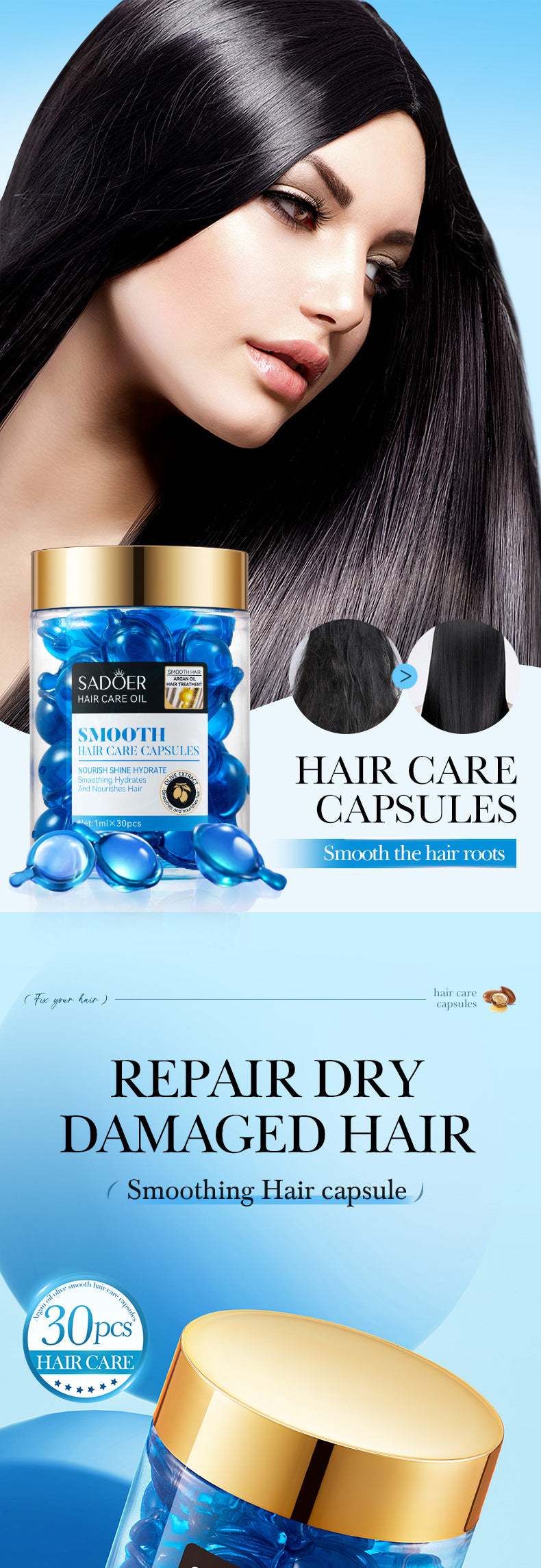 ✨ Elora Hair™ Keratin Vitamin Capsules – Instant Repair & Shine