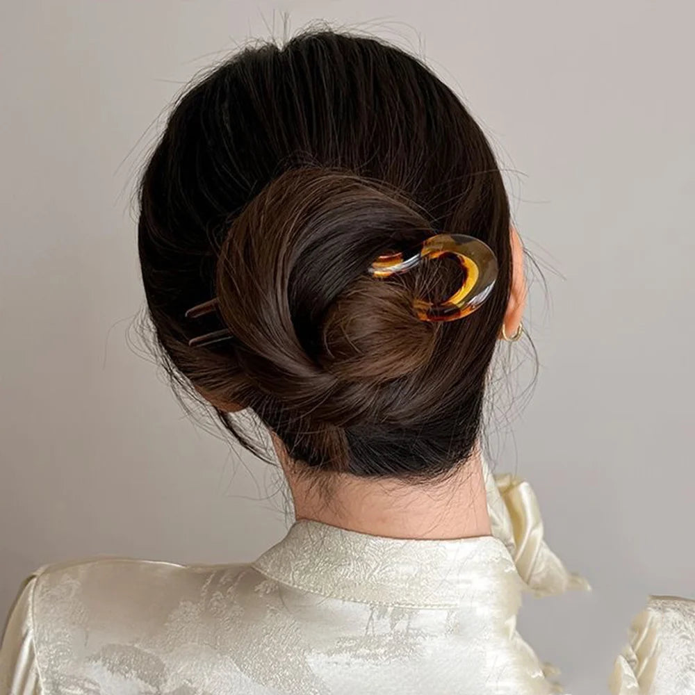 ✨Elora Hair™ U-Shaped Hair Fork – Chic Tortoiseshell Hairpin