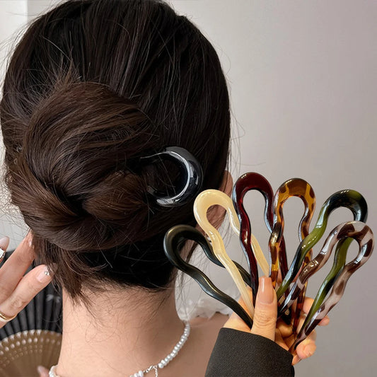 ✨Elora Hair™ U-Shaped Hair Fork – Chic Tortoiseshell Hairpin