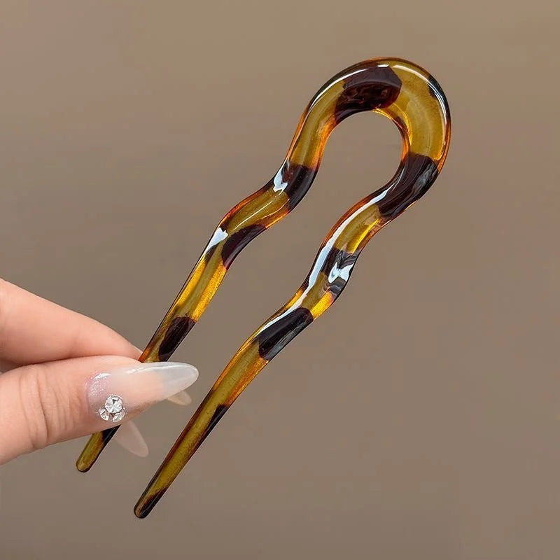 ✨Elora Hair™ U-Shaped Hair Fork – Chic Tortoiseshell Hairpin