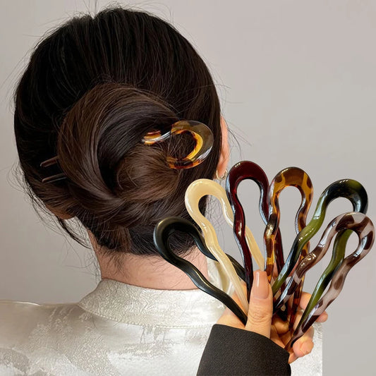 ✨Elora Hair™ U-Shaped Hair Fork – Chic Tortoiseshell Hairpin