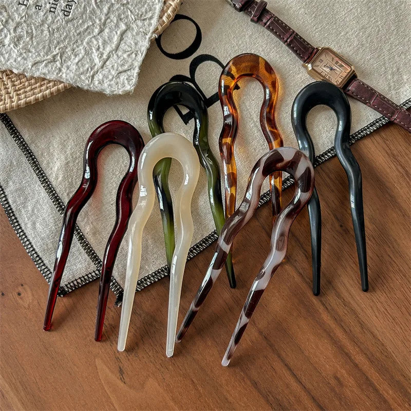✨Elora Hair™ U-Shaped Hair Fork – Chic Tortoiseshell Hairpin